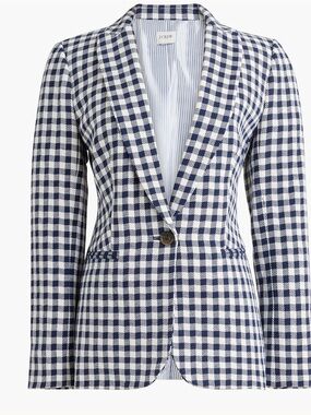 J.CREW Gingham Linen Blend Holland Blazer Navy Jacket Suit Women 6 NEW 1969